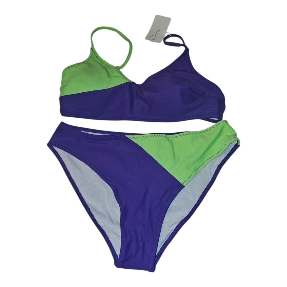 Modihito. Stylish Green and Purple Bikini Set. Size Medium. NWT.